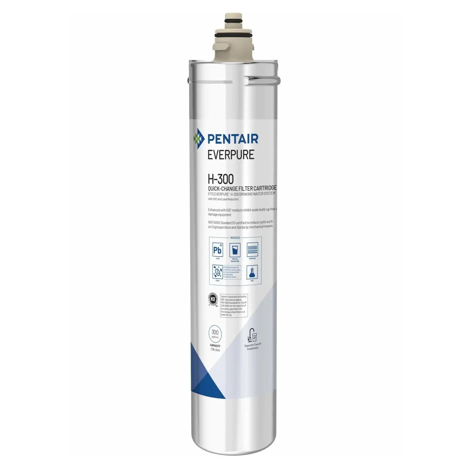 Everpure H-300 replacement cartridge, single white canister with blue stripe