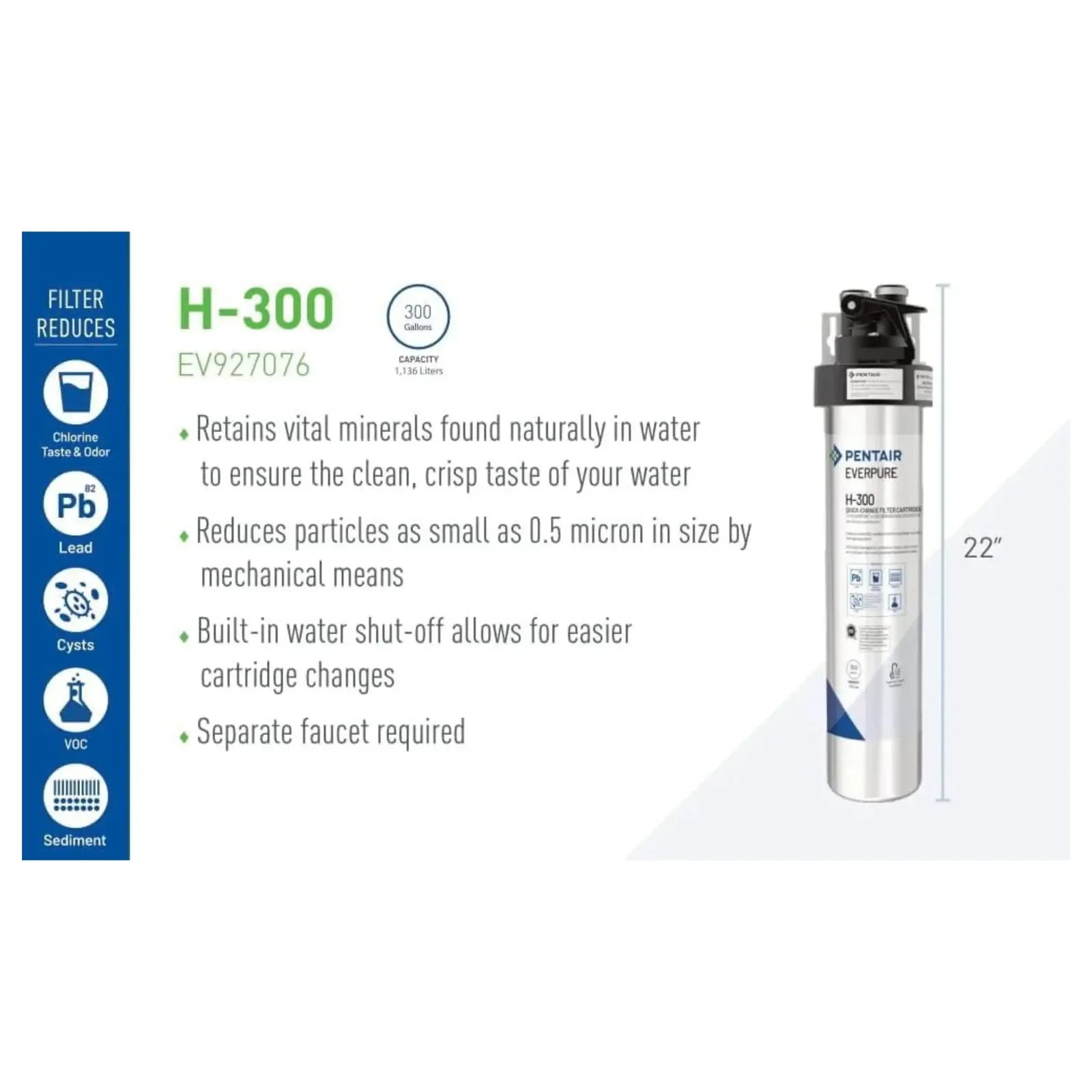 Everpure H-300 replacement cartridge with filter-reduces graphic callouts