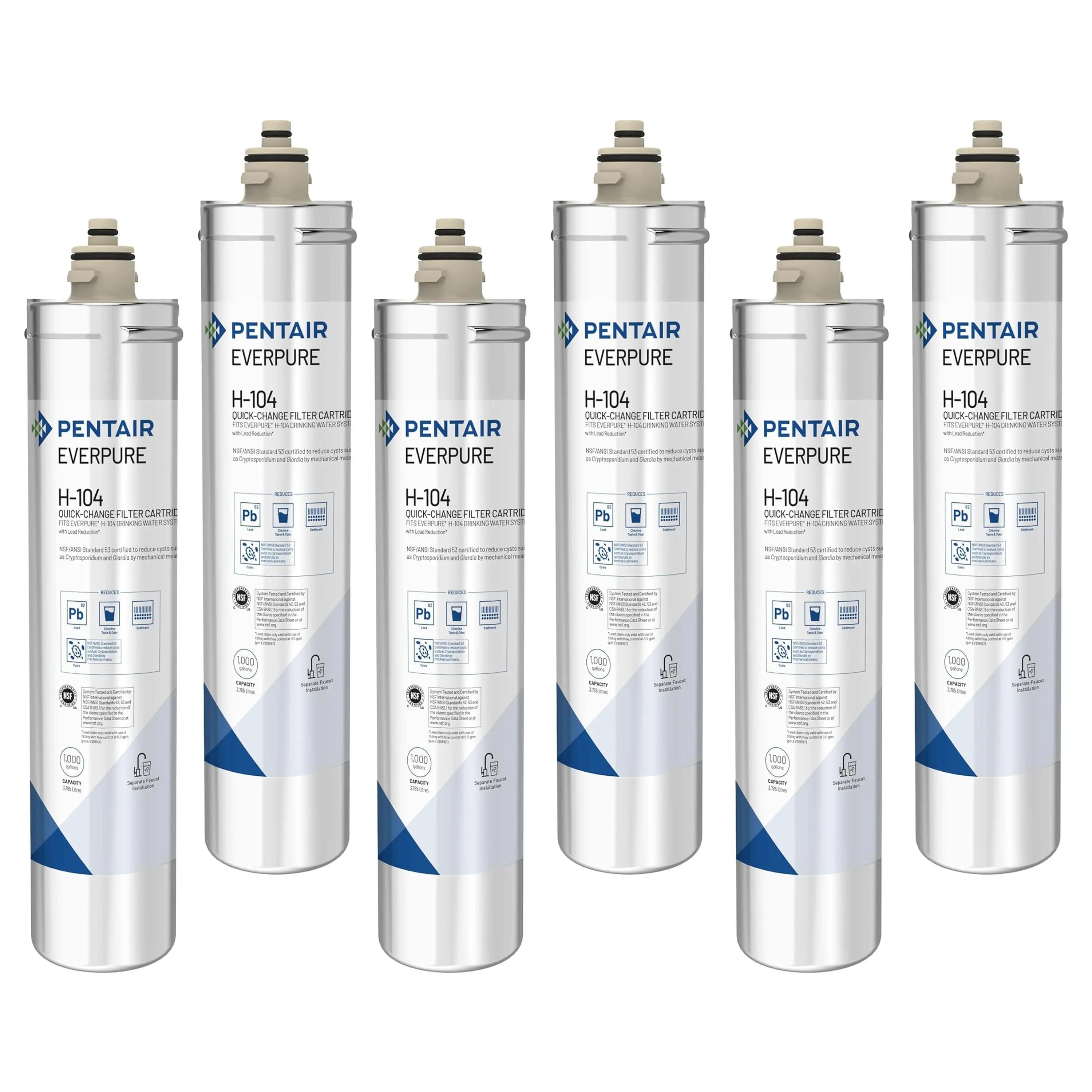 Everpure H-104 replacement cartridge 6-pack, white cylinder with blue label stripe