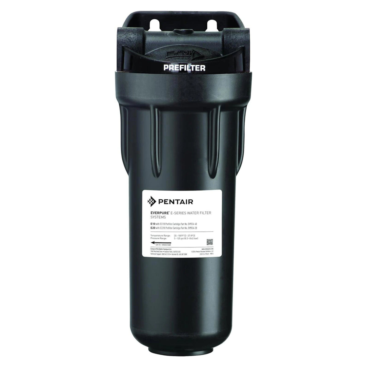 Everpure water filter housing, black durable plastic pre-filter unit with Pentair label