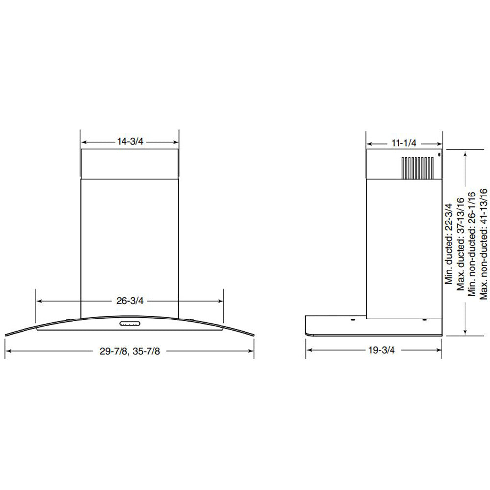 Broan-NuTone Elite EW46 Series 30-Inch 460 CFM Convertible Curved Glass Wall Mount Chimney Range Hood in Stainless Steel (EW4630SS)