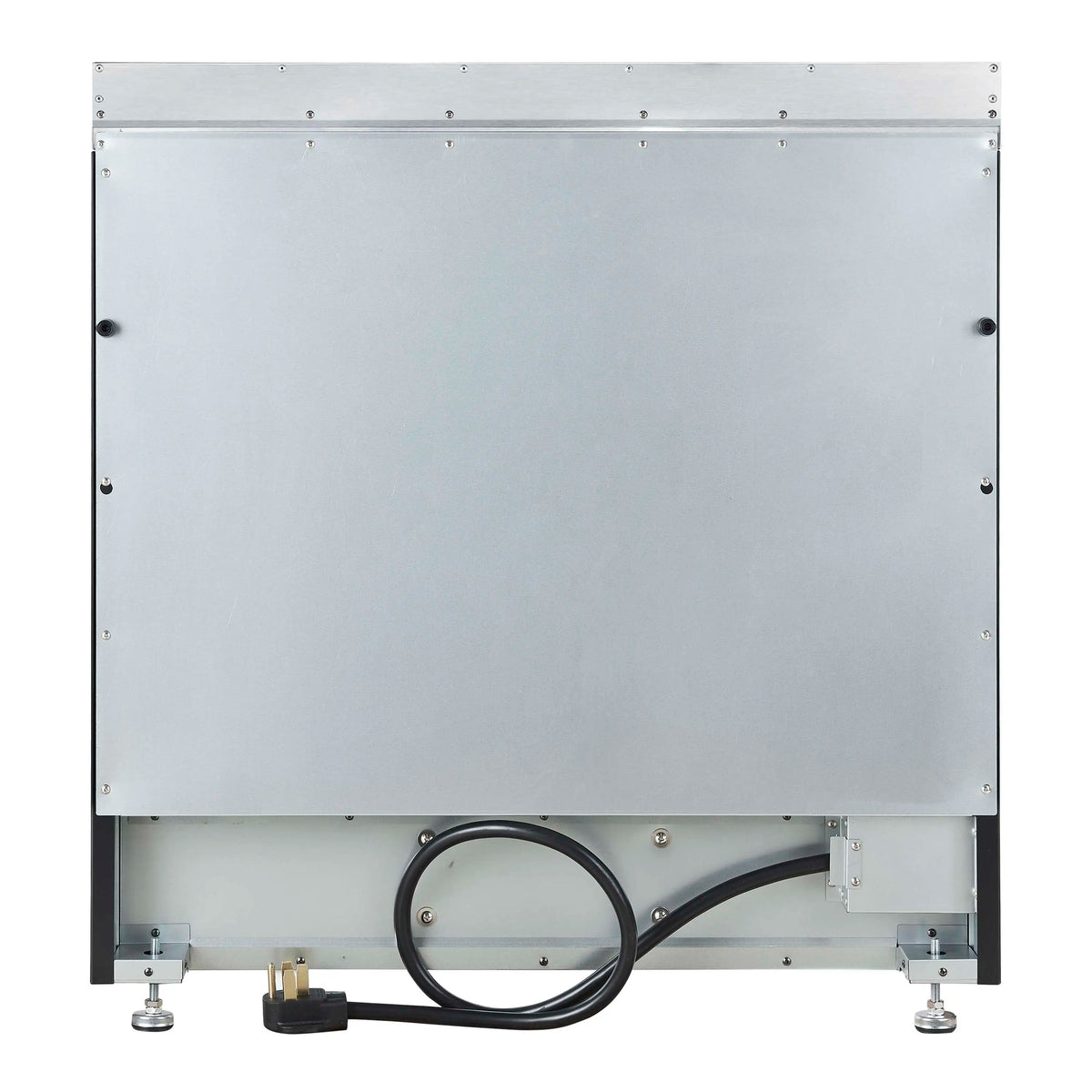 Freestanding electric range back panel with power cord and mounting feet