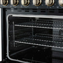 Forno 5-Piece Appliance Package - 36-Inch Electric Range, Wall Mount Range Hood, 36-Inch Refrigerator, Dishwasher, and 24-Inch Microwave Drawer in Black with Antique Brass Handle