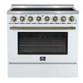 Forno Paolo 36-Inch Freestanding Electric Range with 5.44 Cu.Ft True Convection Oven in White with Antique Brass Trim (FFSEL6011-36WHT)