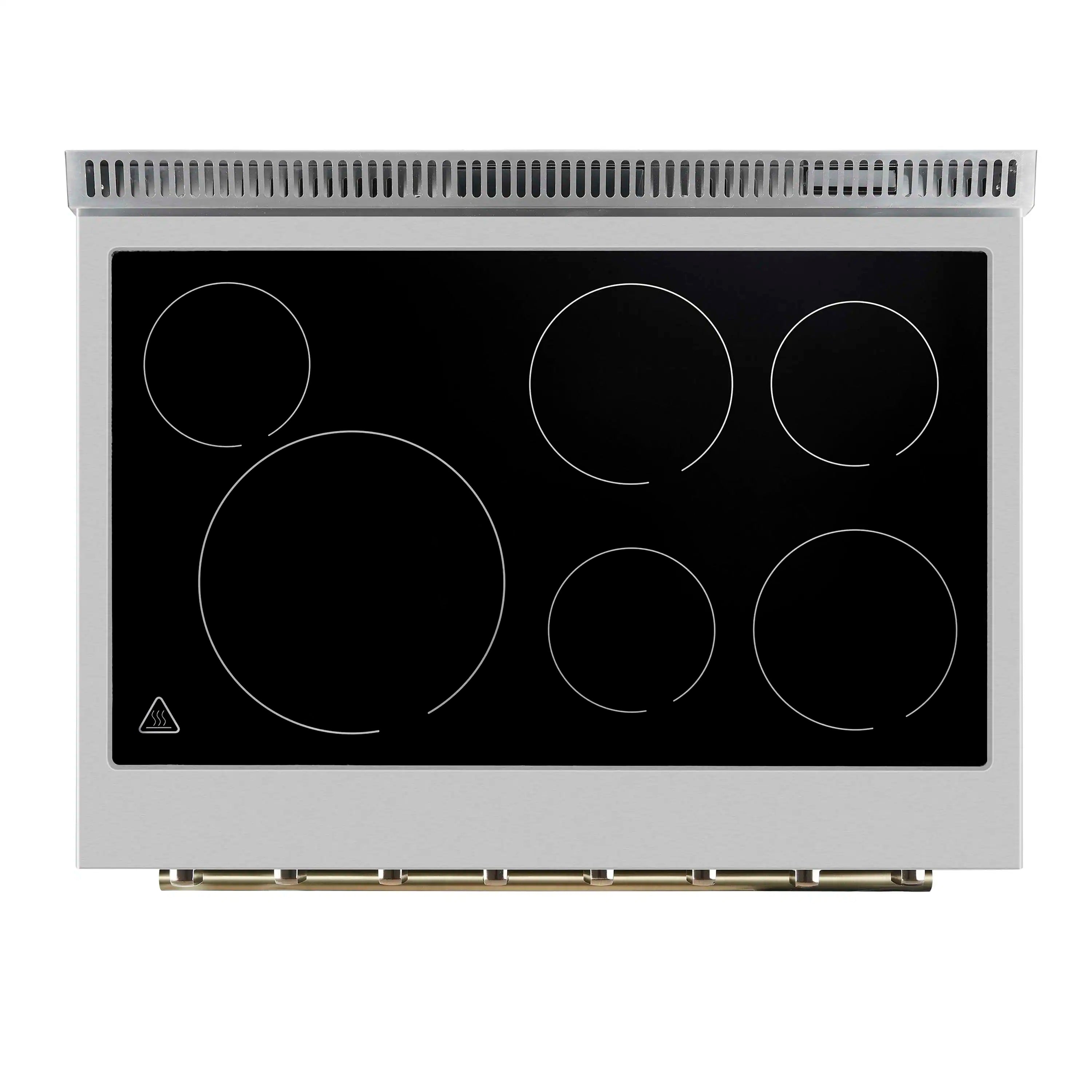 White electric cooktop with six circular radiant burners