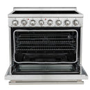 Forno 5-Piece Appliance Package - 36-Inch Electric Range, Wall Mount Range Hood, 36-Inch Refrigerator, Dishwasher, and 30-Inch Microwave Drawer in Stainless Steel