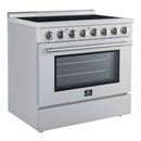 Forno 5-Piece Appliance Package - 36-Inch Electric Range, Wall Mount Range Hood, 60-Inch Refrigerator, Dishwasher, and 24-Inch Microwave Oven in Stainless Steel