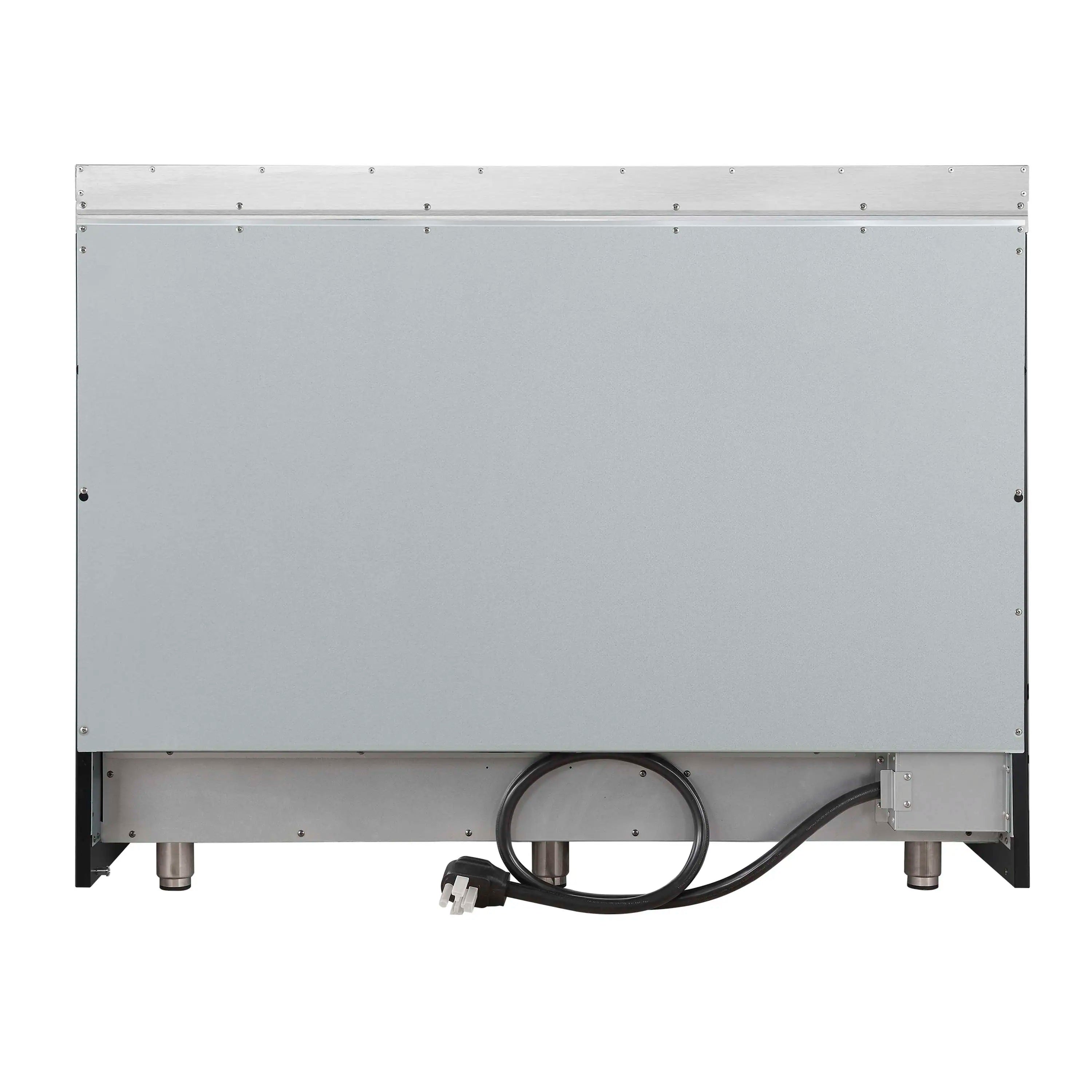 Wall-mount range hood rear panel with power cord and mounting legs
