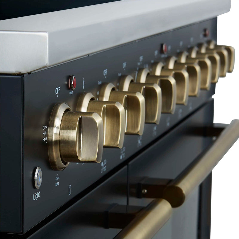 Forno Paolo 48-Inch Freestanding Electric Range with 6.7 Cu.Ft True Convection Oven in Black with Antique Brass Handle (FFSEL6011-48BLK)