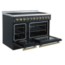 Forno Paolo 48-Inch Freestanding Electric Range with 6.7 Cu.Ft True Convection Oven in Black with Antique Brass Handle (FFSEL6011-48BLK)