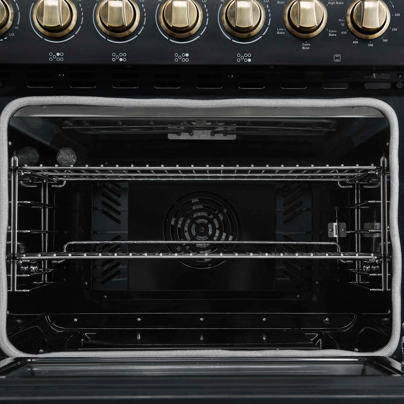 Forno Paolo 48-Inch Freestanding Electric Range with 6.7 Cu.Ft True Convection Oven in Black with Antique Brass Handle (FFSEL6011-48BLK)