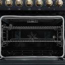 Forno 4-Piece Appliance Package - 48-Inch Electric Range, Wall Mount Range Hood, 36-Inch Refrigerator, and Dishwasher in Black with Antique Brass Handle