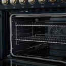 Forno 3-Piece Appliance Package - 48-Inch Electric Range, Wall Mount Range Hood, and 36-Inch Refrigerator in Black with Antique Brass Handle