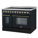 Forno Paolo 48-Inch Freestanding Electric Range with 6.7 Cu.Ft True Convection Oven in Black with Antique Brass Handle (FFSEL6011-48BLK)