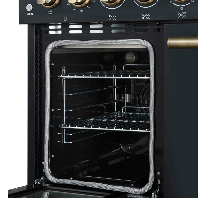 Forno Paolo 48-Inch Freestanding Electric Range with 6.7 Cu.Ft True Convection Oven in Black with Antique Brass Handle (FFSEL6011-48BLK)