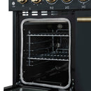 Forno 4-Piece Appliance Package - 48-Inch Electric Range, Wall Mount Range Hood, 36-Inch Refrigerator, and Dishwasher in Black with Antique Brass Handle