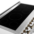 Forno 3-Piece Appliance Package - 48-Inch Electric Range, Wall Mount Range Hood, and 36-Inch Refrigerator in White with Antique Brass Handle