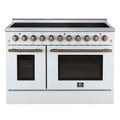 Forno Paolo 48-Inch Freestanding Electric Range with 6.7 Cu.Ft True Convection Oven in White with Antique Brass Trim  (FFSEL6011-48WHT)