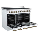 Forno 3-Piece Appliance Package - 48-Inch Electric Range, Wall Mount Range Hood, and 60-Inch Refrigerator in White with Antique Brass Handle