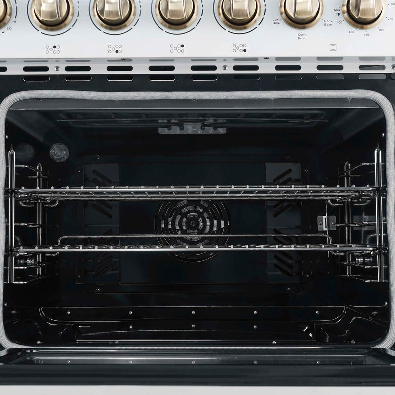 Forno Paolo 48-Inch Freestanding Electric Range with 6.7 Cu.Ft True Convection Oven in White with Antique Brass Handle  (FFSEL6011-48WHT)
