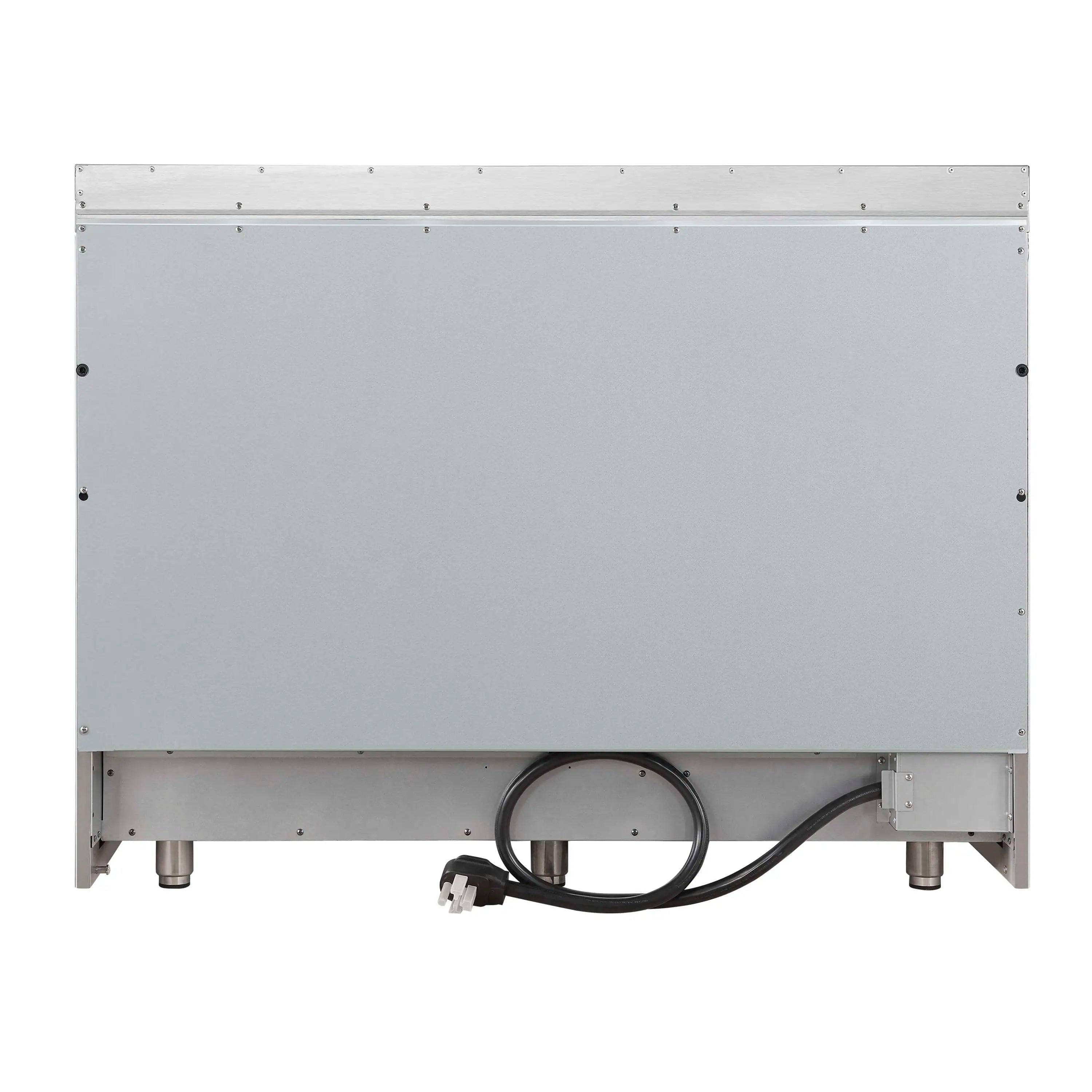 Stainless steel refrigerator back panel with leveling feet and power cord