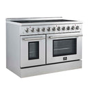 Forno 5-Piece Appliance Package - 48-Inch Electric Range, Wall Mount Range Hood, 36-Inch Refrigerator, Dishwasher, and 24-Inch Microwave Oven in Stainless Steel
