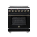 FORNO Massimo 30-Inch Freestanding Electric Range with 5 Radiant Burners, 4.32 Cu. Ft. True Convection Oven, Air Fryer Kit in Black with Antique Brass Trim (FFSEL6020-30BLK)