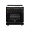 FORNO Massimo 30-Inch Freestanding Electric Range with 5 Radiant Burners, 4.32 Cu. Ft. True Convection Oven, Air Fryer Kit in Black with Antique Brass Trim (FFSEL6020-30BLK)