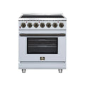FORNO Massimo 30-Inch Freestanding Electric Range with 5 Radiant Burners, 4.32 Cu. Ft. True Convection Oven, Air Fryer Kit in White with Antique Brass Trim (FFSEL6020-30WHT)