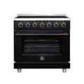 FORNO Massimo 36-Inch Freestanding Electric Range with 5 Radiant Burners, 5.36 Cu. Ft. True Convection Oven, Air Fryer Kit in Black with Antique Brass Trim (FFSEL6020-36BLK)