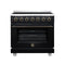 FORNO Massimo 36-Inch Freestanding Electric Range with 5 Radiant Burners, 4.36 Cu. Ft. True Convection Oven, Air Fryer Kit in Black with Antique Brass Trim (FFSEL6020-36BLK)