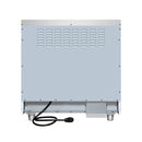 White electric range rear panel with vented grille and power cord connection at bottom