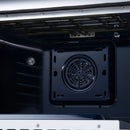 Convection oven cavity vent cover with circular fan opening inside the white range