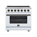 FORNO Massimo 36-Inch Freestanding Electric Range with 5 Radiant Burners, 5.36 Cu. Ft. True Convection Oven, Air Fryer Kit in White with Antique Brass Trim (FFSEL6020-36WHT)