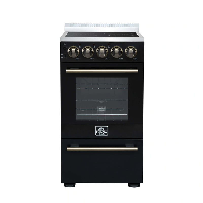 Forno Pallerano 20-Inch Freestanding Electric Range in Black with Antique Brass Trim (FFSEL6052-20BLK)