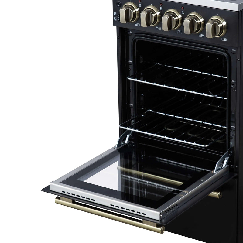 Forno Pallerano 20-Inch Freestanding Electric Range in Black with Antique Brass Trim (FFSEL6052-20BLK)