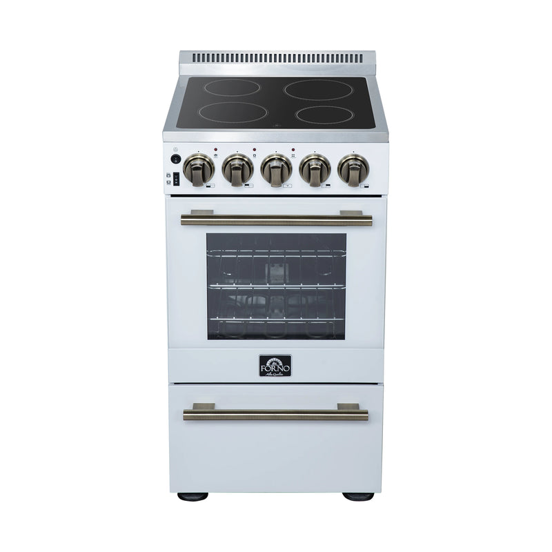 Forno Pallerano 20-Inch Freestanding Electric Range in White with Antique Brass Trim (FFSEL6052-20WHT)