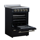 Forno Loiano 24-Inch Freestanding Electric Range in Black with Antique Brass Trim (FFSEL6069-24BLK)