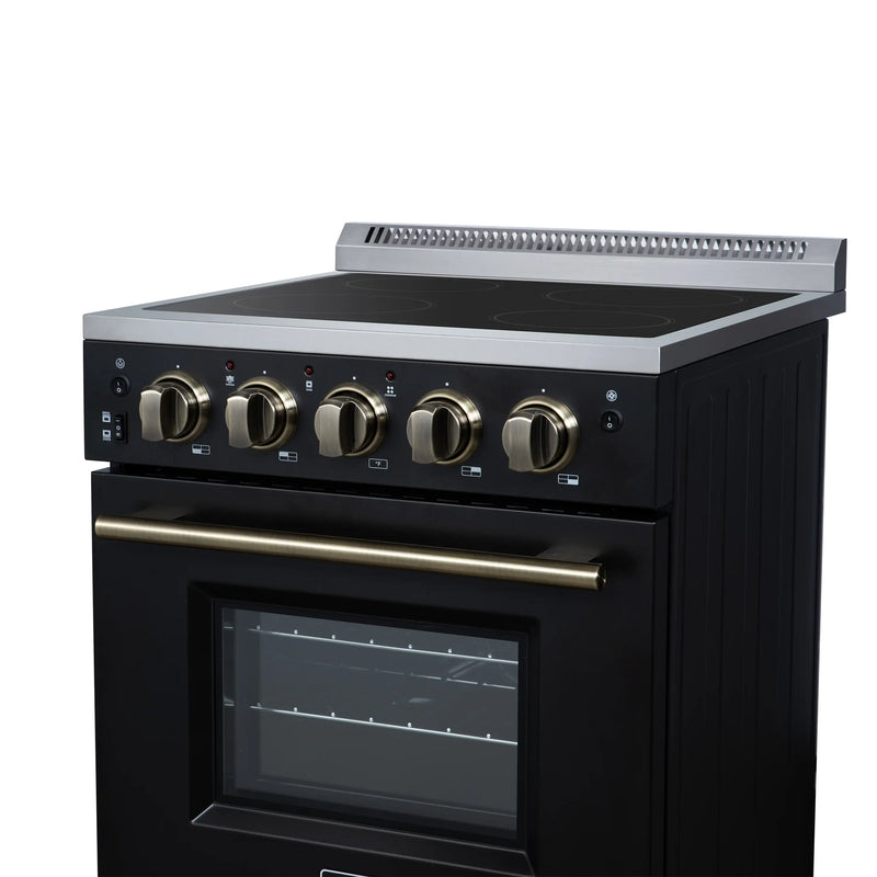 Forno Loiano 24-Inch Freestanding Electric Range in Black with Antique Brass Trim (FFSEL6069-24BLK)