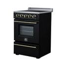 Forno Loiano 24-Inch Freestanding Electric Range in Black with Antique Brass Trim (FFSEL6069-24BLK)