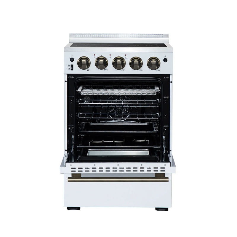 Forno Loiano 24-Inch Freestanding Electric Range in White with Antique Brass Trim (FFSEL6069-24WHT)