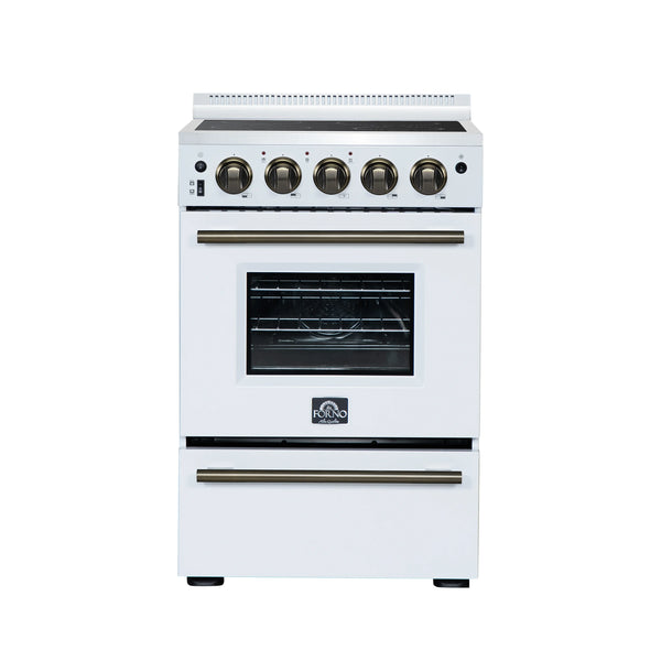 Forno Loiano 24-Inch Freestanding Electric Range in White with Antique Brass Trim (FFSEL6069-24WHT)