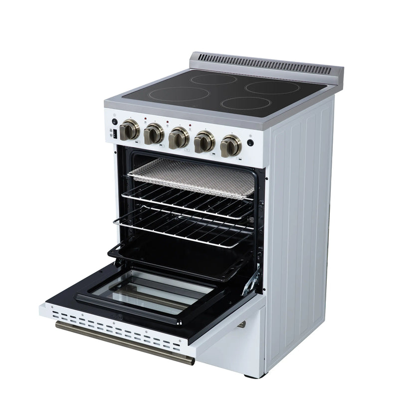Forno Loiano 24-Inch Freestanding Electric Range in White with Antique Brass Trim (FFSEL6069-24WHT)