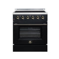 FORNO Galiano 30-Inch Freestanding Electric Range with 4 Radiant Burners, 4.32 Cu. Ft. True Convection Oven, Air Fryer Kit in Black with Antique Brass Trim (FFSEL6083-30BLK)