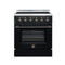 FORNO Galiano 30-Inch Freestanding Electric Range with 4 Radiant Burners, 4.32 Cu. Ft. True Convection Oven, Air Fryer Kit in Black with Antique Brass Trim (FFSEL6083-30BLK)