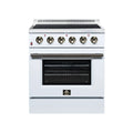 FORNO Galiano 30-Inch Freestanding Electric Range with 4 Radiant Burners, 4.32 Cu. Ft. True Convection Oven, Air Fryer Kit in White with Antique Brass Trim (FFSEL6083-30WHT)