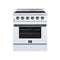FORNO Galiano 30-Inch Freestanding Electric Range with 4 Radiant Burners, 4.32 Cu. Ft. True Convection Oven, Air Fryer Kit in White with Antique Brass Trim (FFSEL6083-30WHT)
