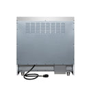 Electric range back panel with vented cover and power cord connection at bottom