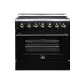 FORNO Galiano 36-Inch Freestanding Electric Range with 5 Radiant Burners, 5.36 Cu. Ft. True Convection Oven, Air Fryer Kit in Black with Antique Brass Trim (FFSEL6083-36BLK)