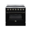 FORNO Galiano 36-Inch Freestanding Electric Range with 5 Radiant Burners, 5.36 Cu. Ft. True Convection Oven, Air Fryer Kit in Black with Antique Brass Trim (FFSEL6083-36BLK)